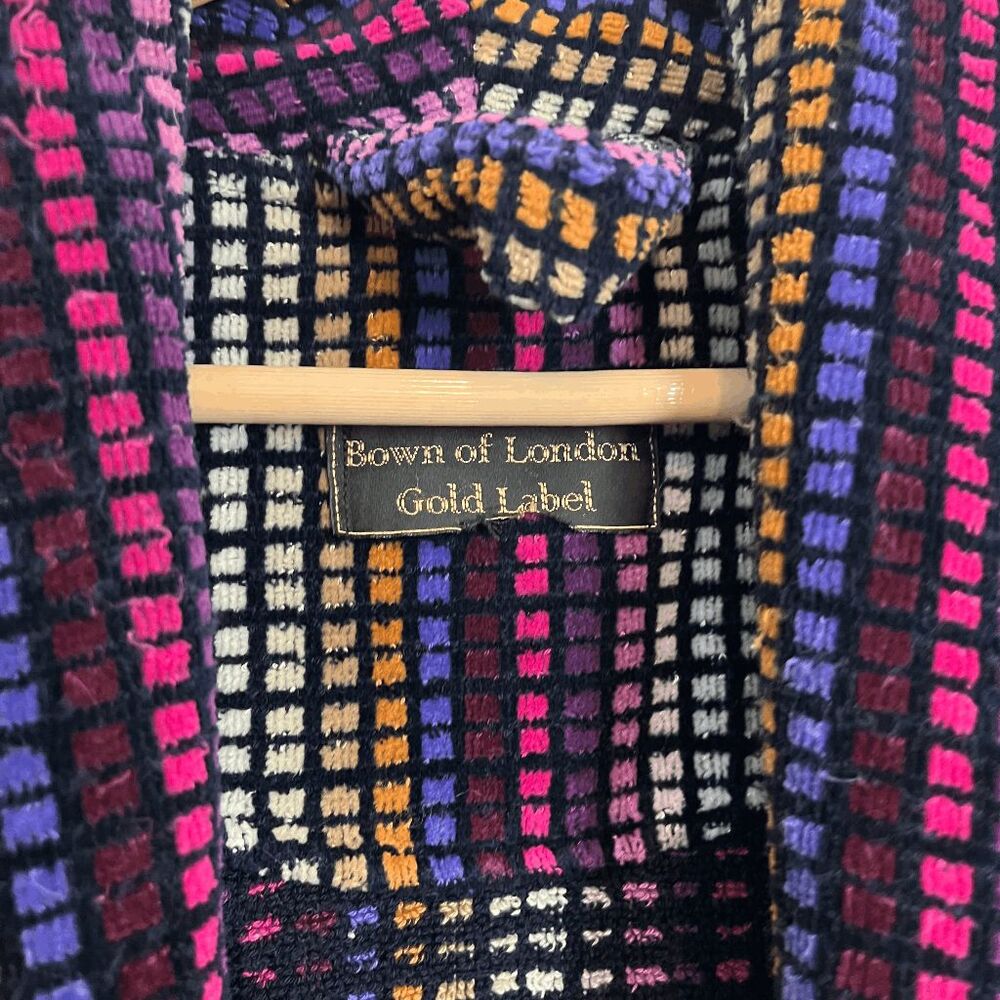 Bown of London Rainbow Checkered Disco Multicolor Mozart Velvet Bath Robe Men's - Picture 7 of 8